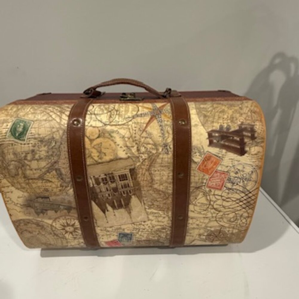 Punch Studio Vintage Old World Map Paperboard Suitcase - Picture 5 of 8